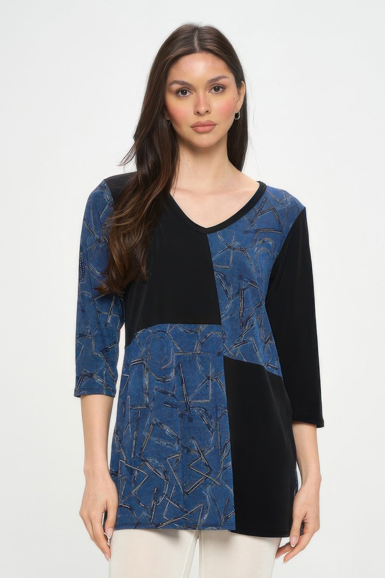 HIT Contrast V-Neck Tunic Top
