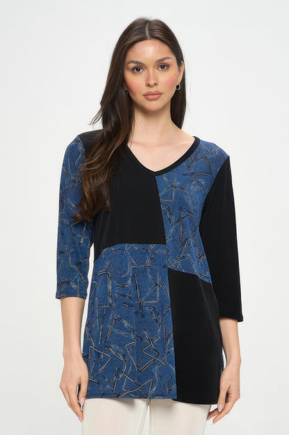 HIT Contrast V-Neck Tunic Top