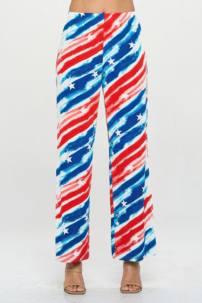 American Flag Print Flare Pants