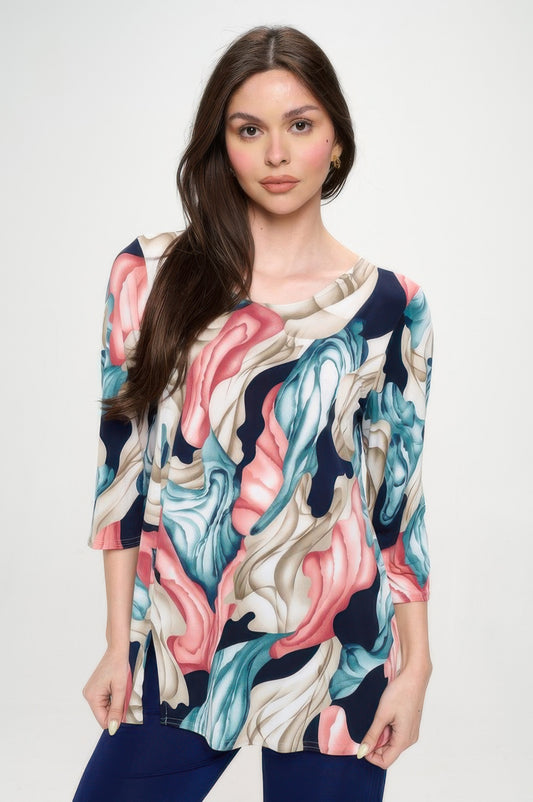 Hit Round Neck 3/4 Sleeve Slit Top