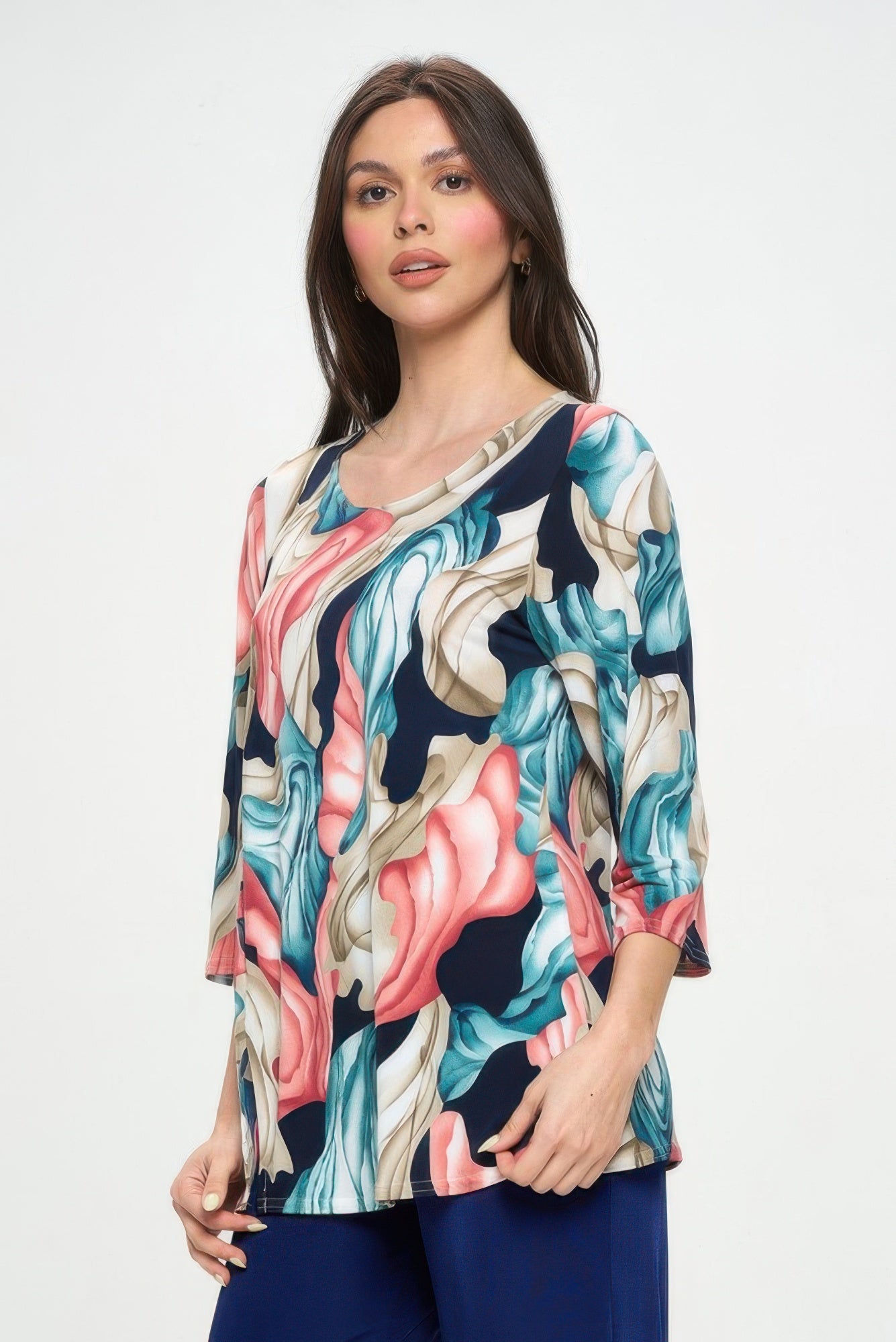 Hit Round Neck 3/4 Sleeve Slit Top
