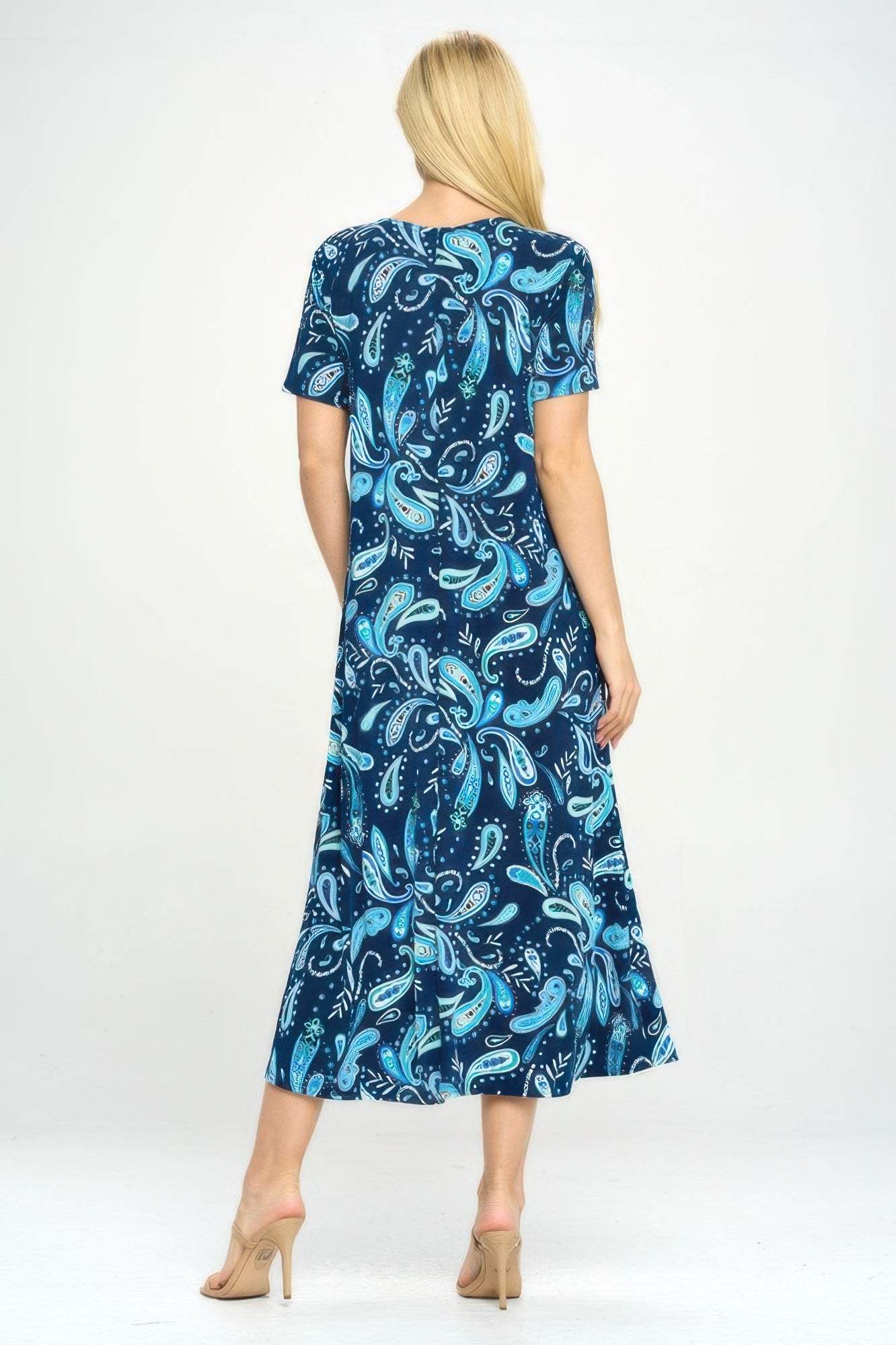 Bns Print Long Dress With Short Sleeve