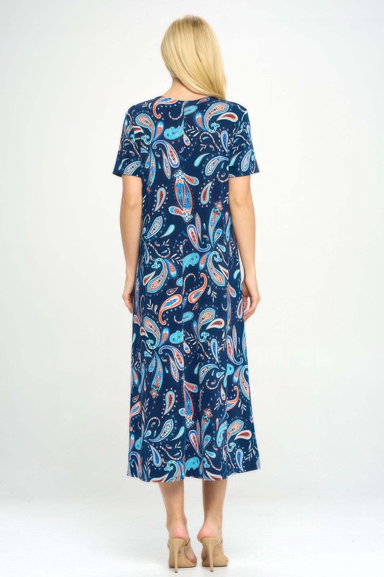Bns Print Long Dress With Short Sleeve