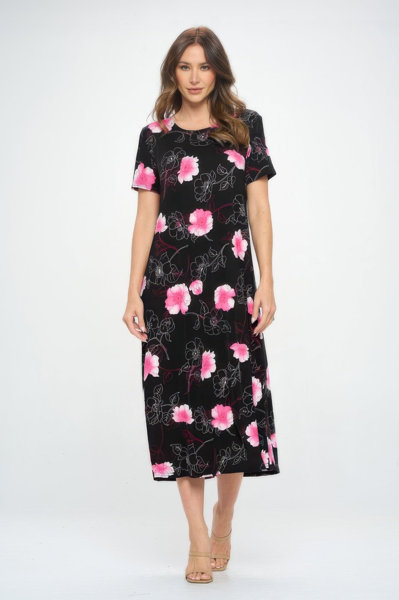 Bns Print Long Dress With Short Sleeve