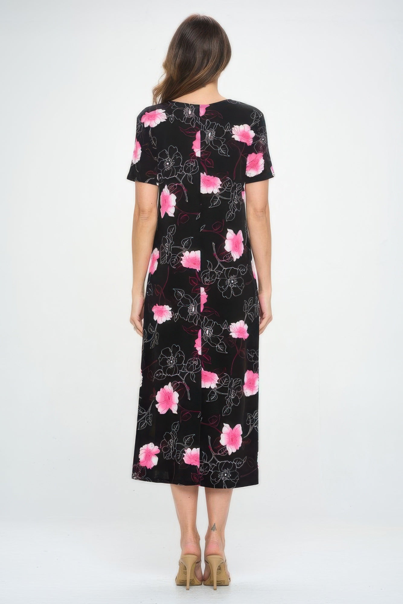 Bns Print Long Dress With Short Sleeve
