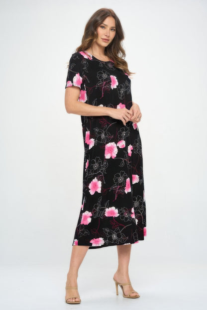 Bns Print Long Dress With Short Sleeve