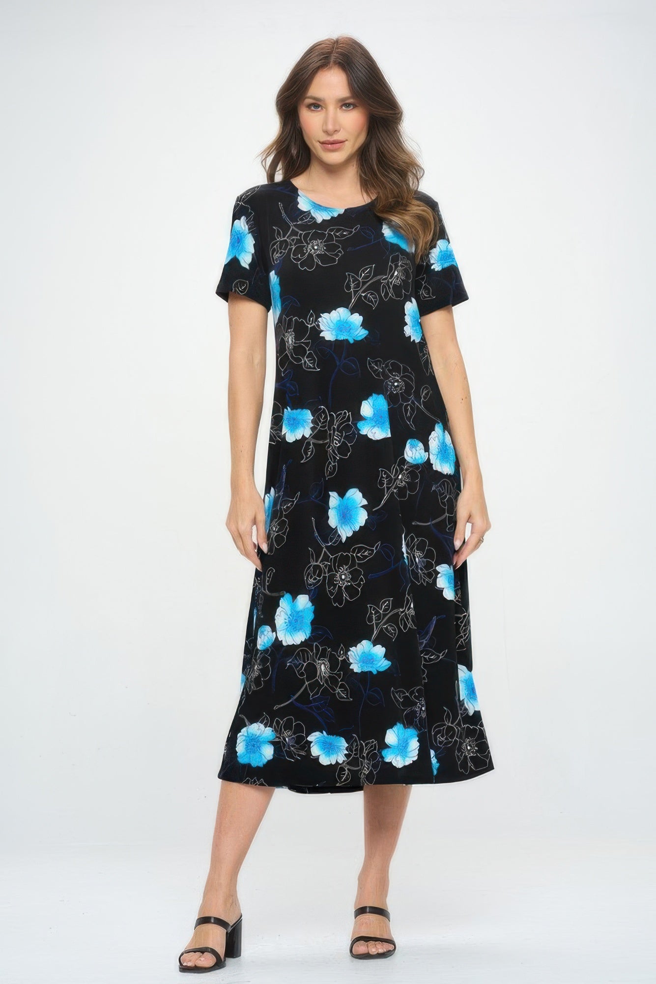 Bns Print Long Dress With Short Sleeve