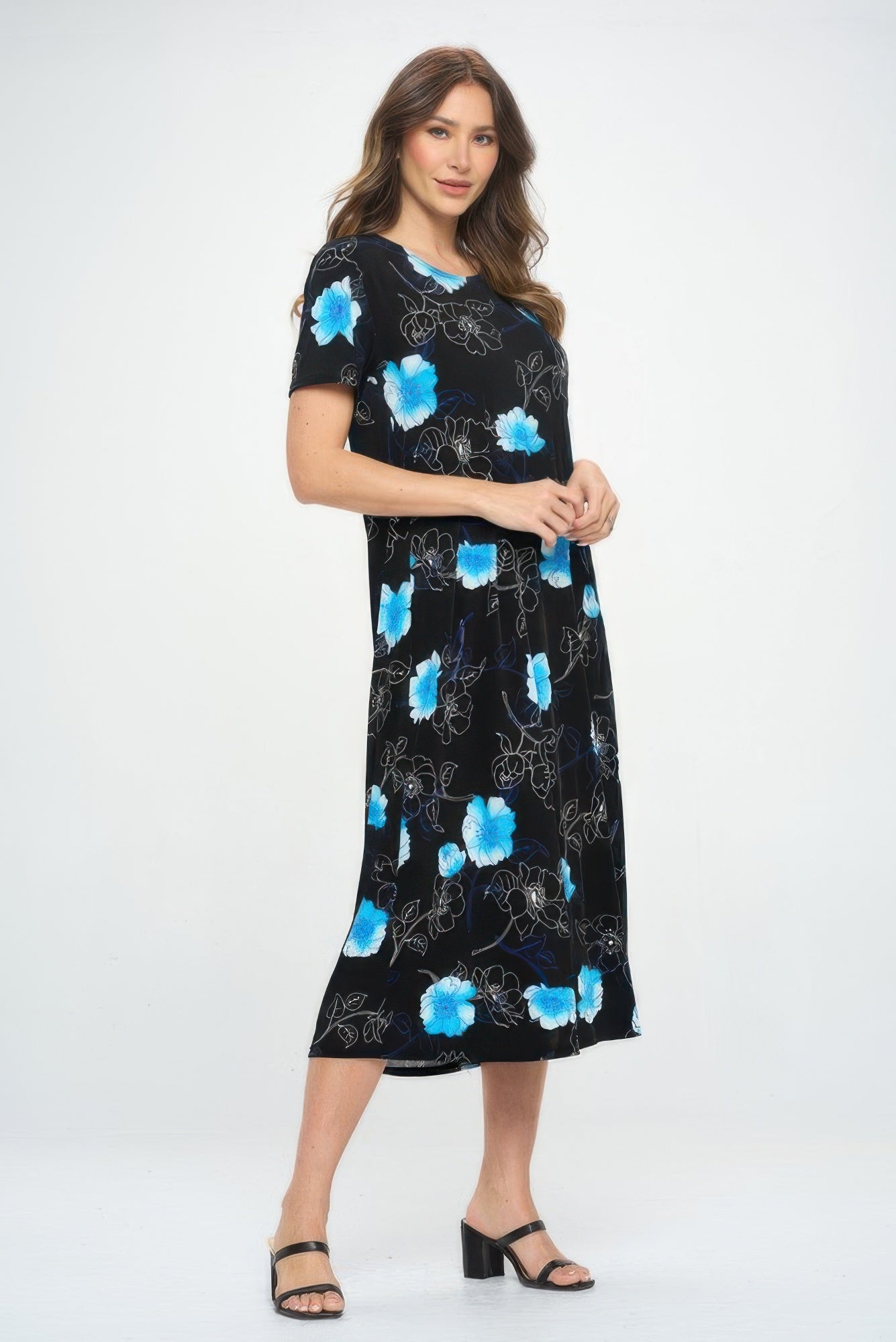 Bns Print Long Dress With Short Sleeve