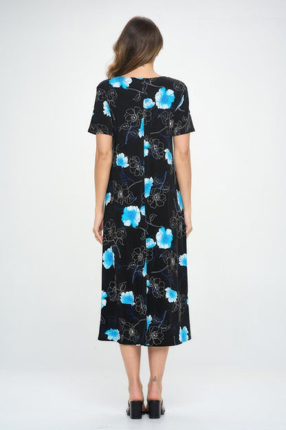 Bns Print Long Dress With Short Sleeve