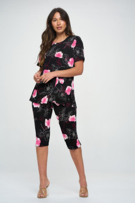 Short Sleeve Top Capri Pants Set
