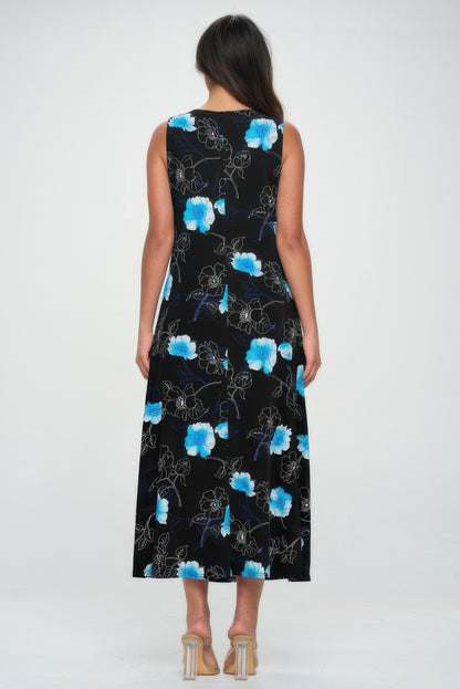 Boat Neck Sleeveless Long Dress