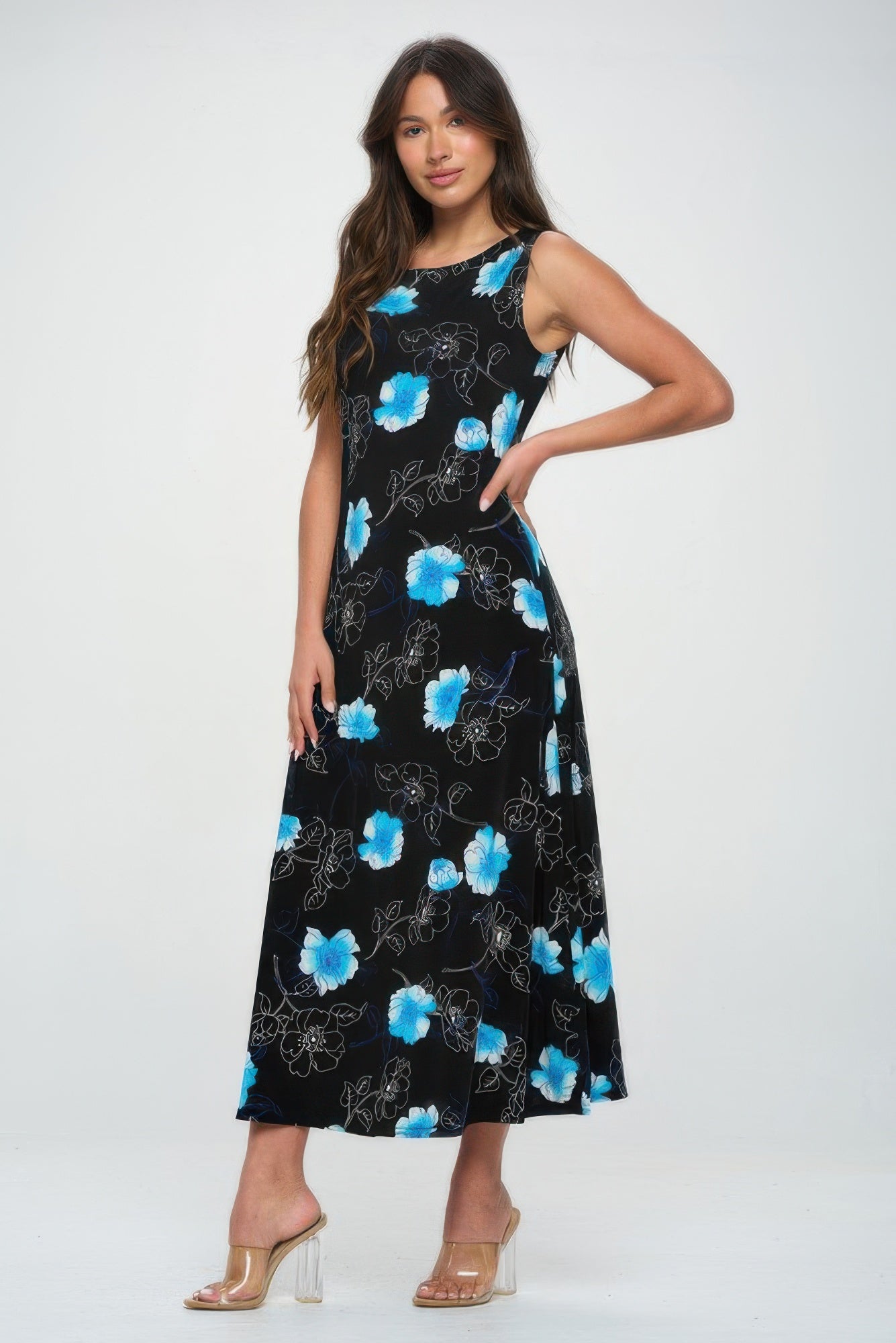 Boat Neck Sleeveless Long Dress