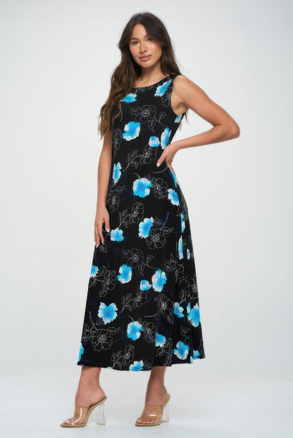 Boat Neck Sleeveless Long Dress