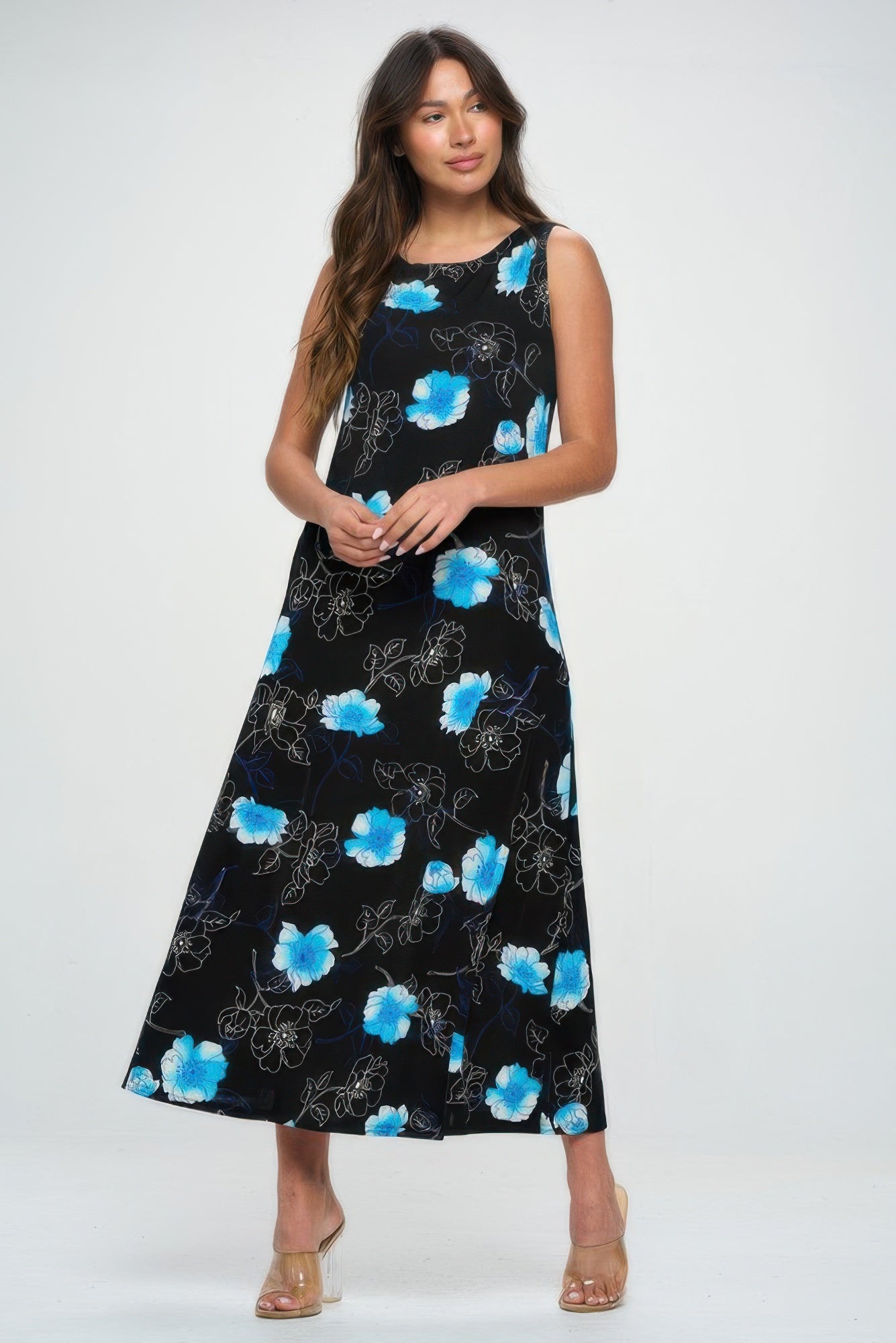 Boat Neck Sleeveless Long Dress