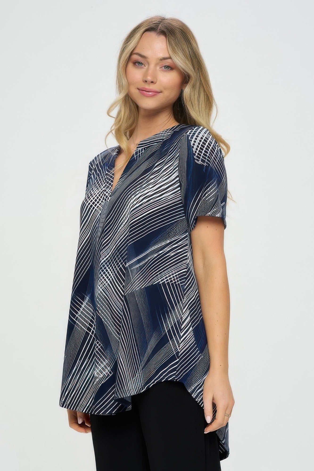 Notch Neck Rolled Short Sleeve Top