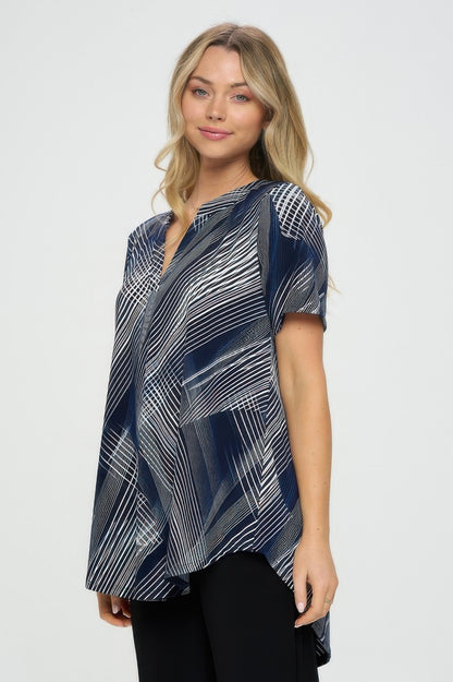Notch Neck Rolled Short Sleeve Top
