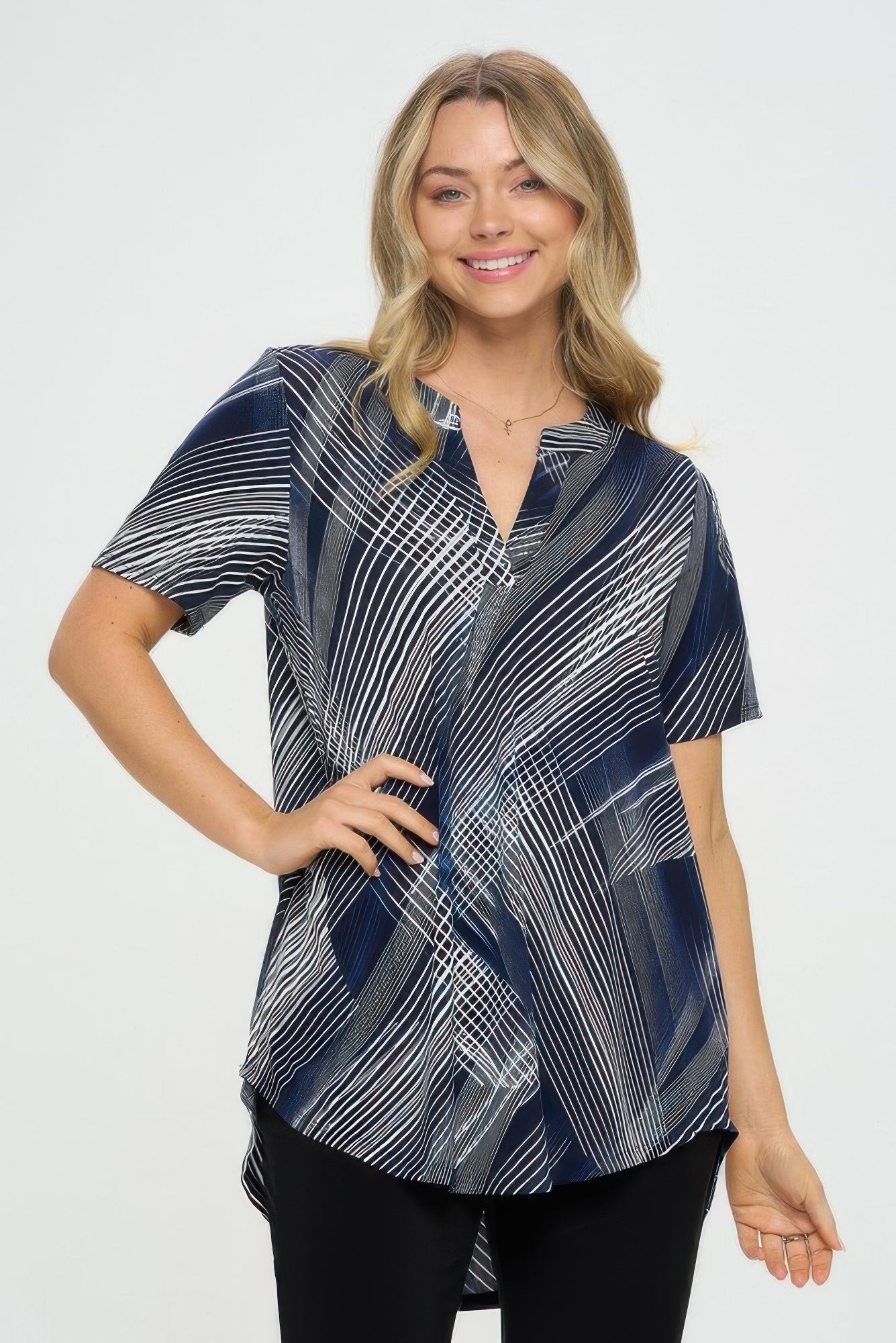 Notch Neck Rolled Short Sleeve Top