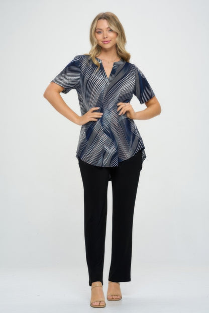 Notch Neck Rolled Short Sleeve Top