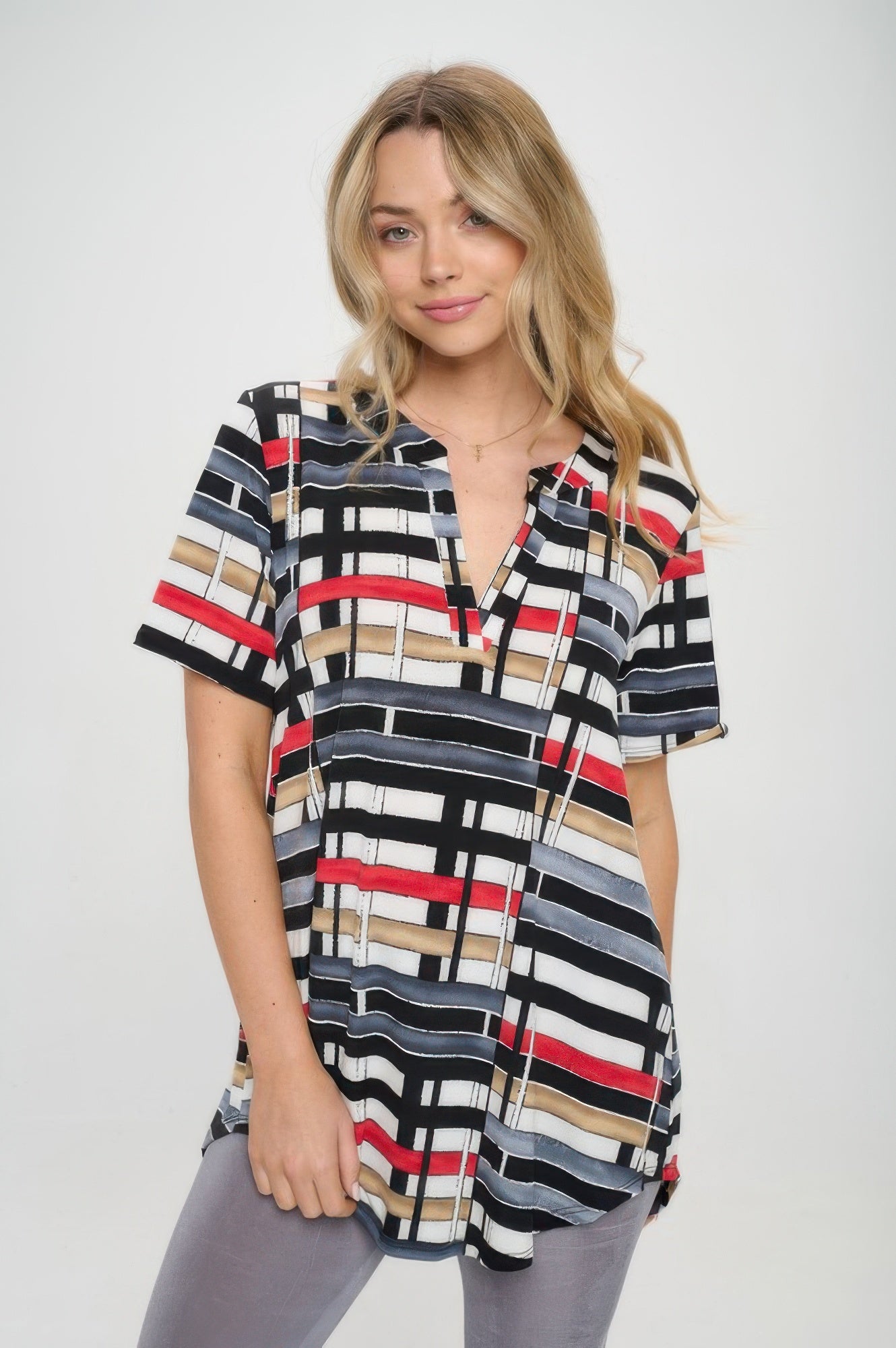Notch Neck Rolled Short Sleeve Top