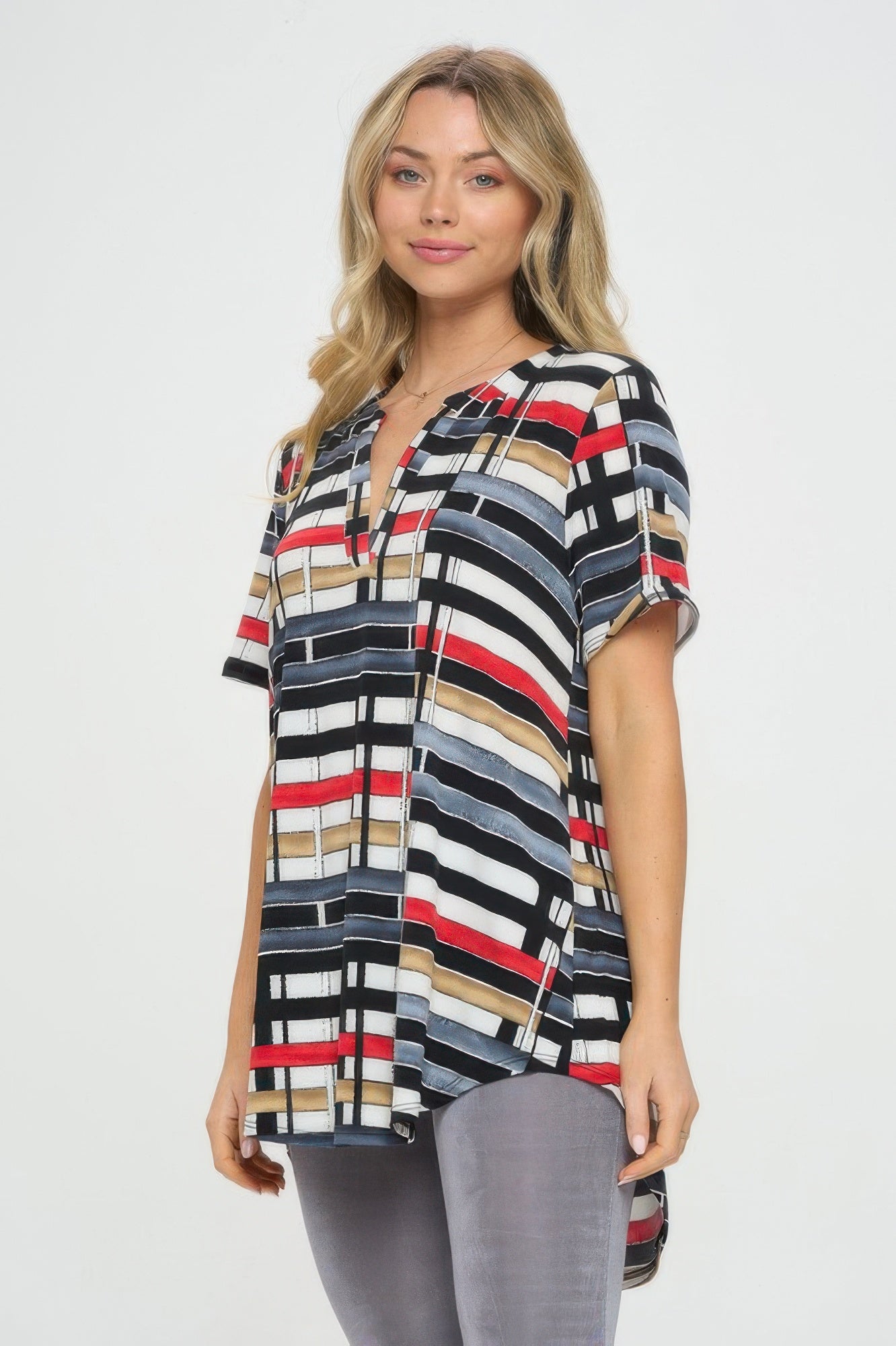 Notch Neck Rolled Short Sleeve Top