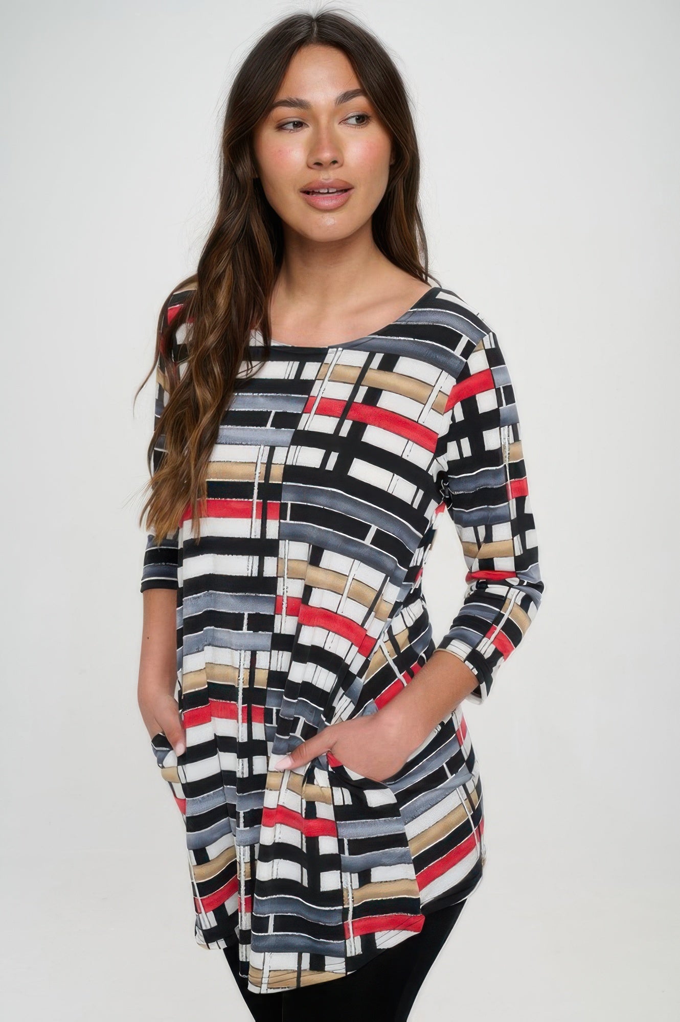 Hit Round Neck Tunic W/pocket