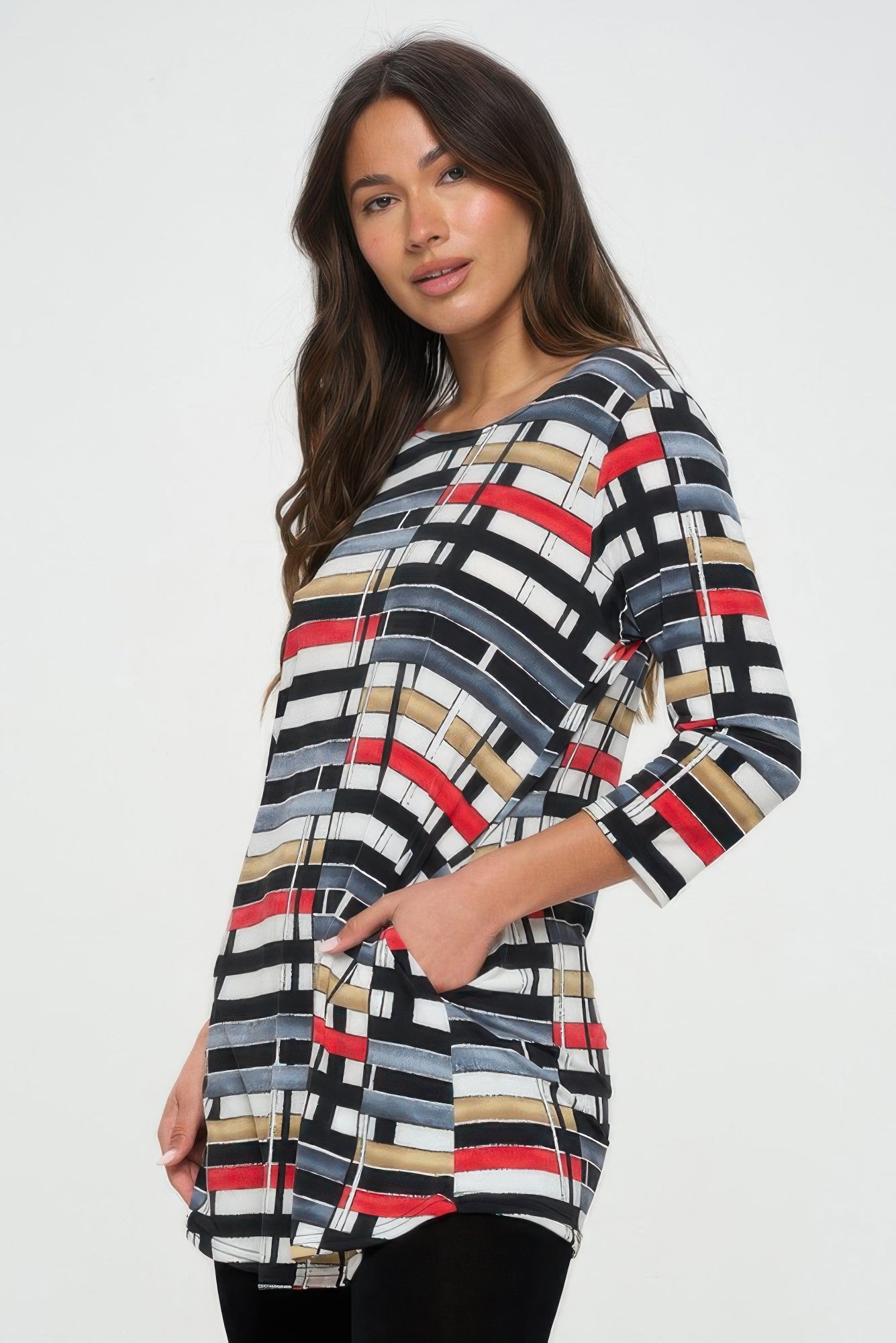 Hit Round Neck Tunic W/pocket