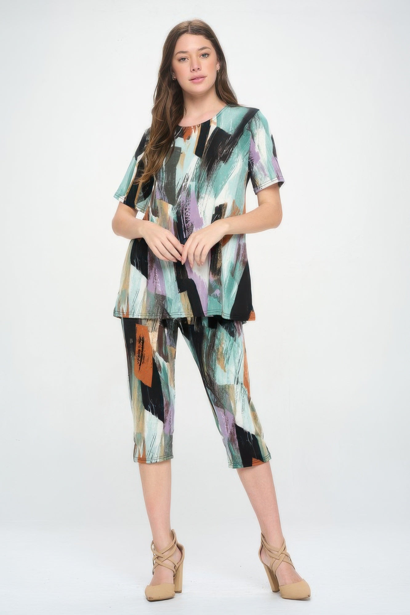 Short Sleeve Top Capri Pants Set
