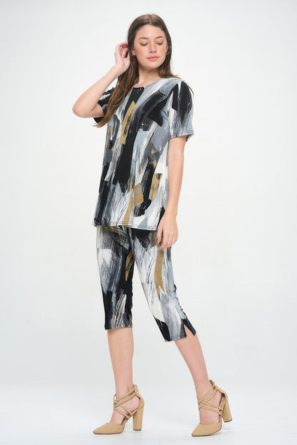 Short Sleeve Top Capri Pants Set