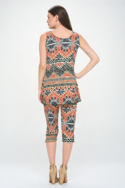 Round Neck Tank Top And Capri Pants Set