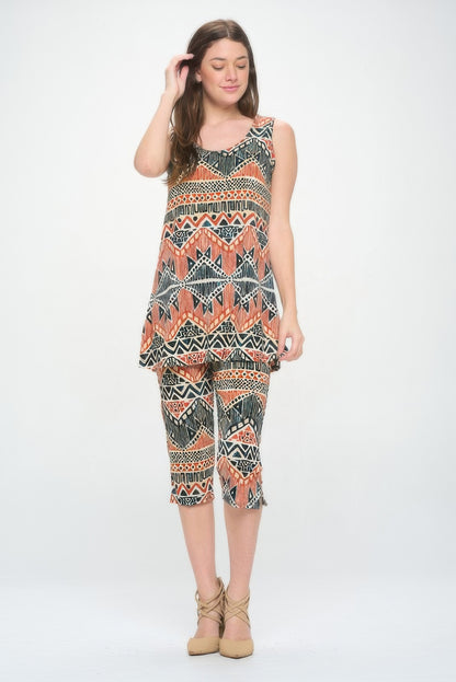 Round Neck Tank Top And Capri Pants Set