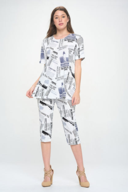 Short Sleeve Top Capri Pants Set