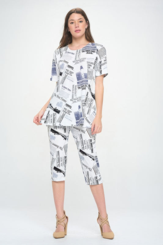 Short Sleeve Top Capri Pants Set