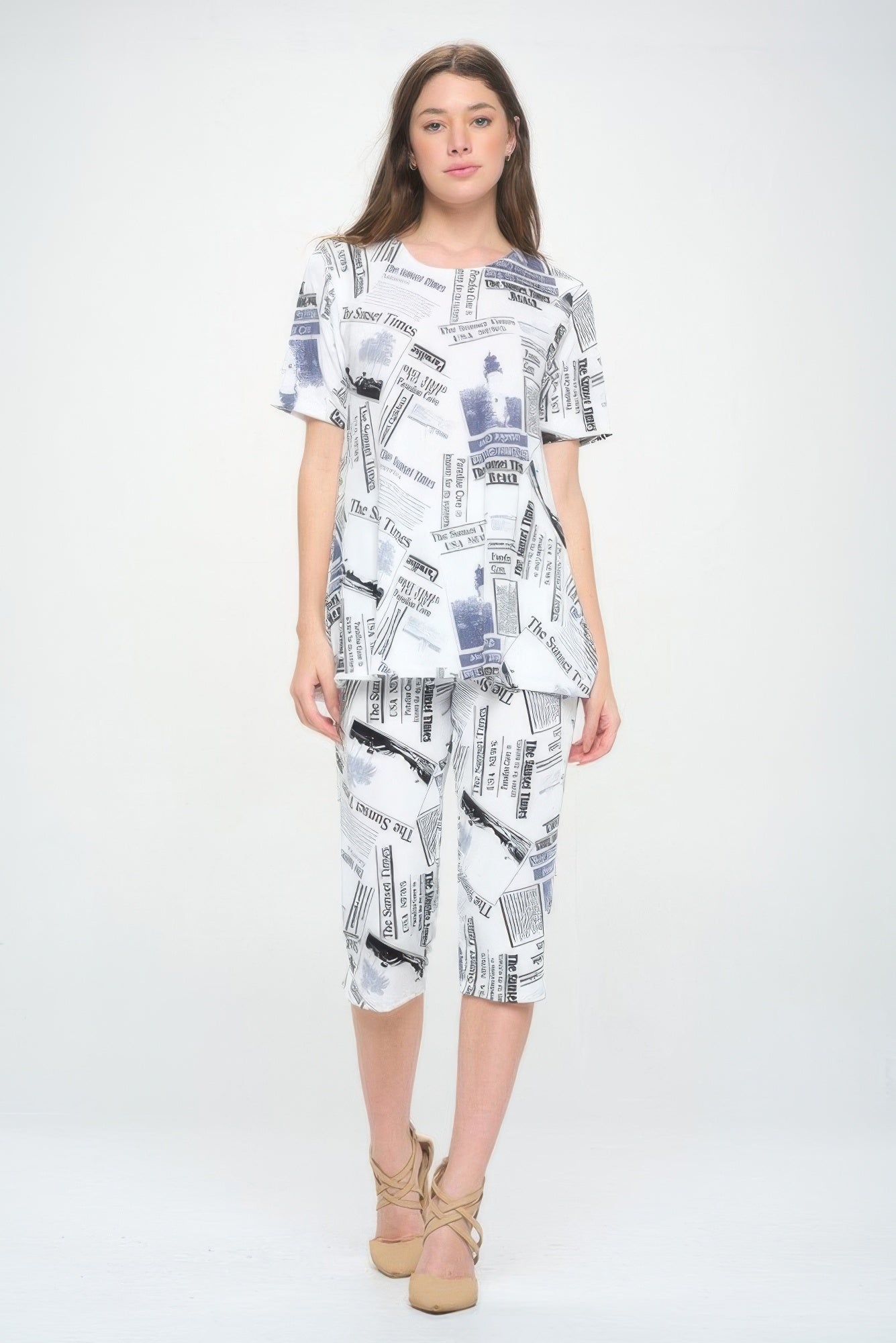 Short Sleeve Top Capri Pants Set