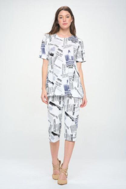 Short Sleeve Top Capri Pants Set