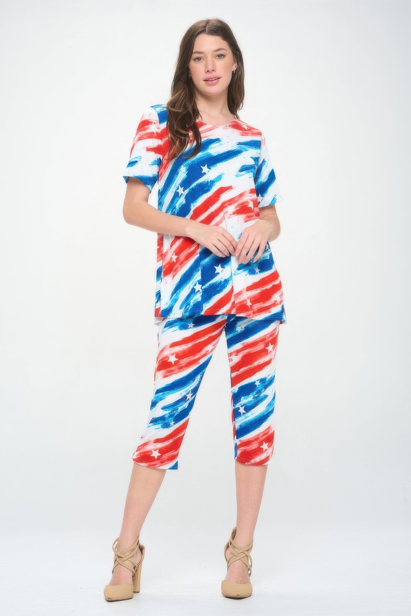 Short Sleeve Top Capri Pants Set
