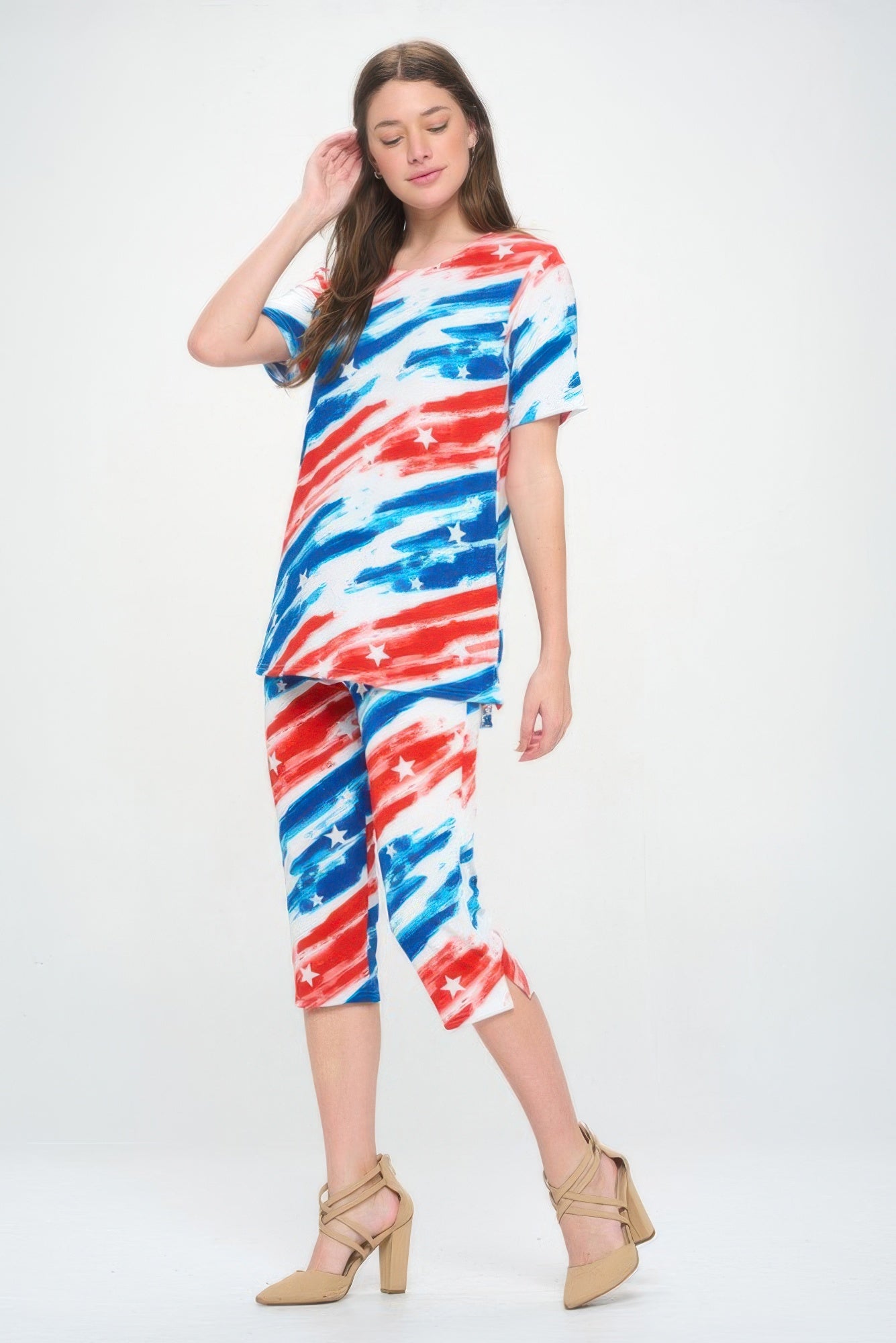 Short Sleeve Top Capri Pants Set