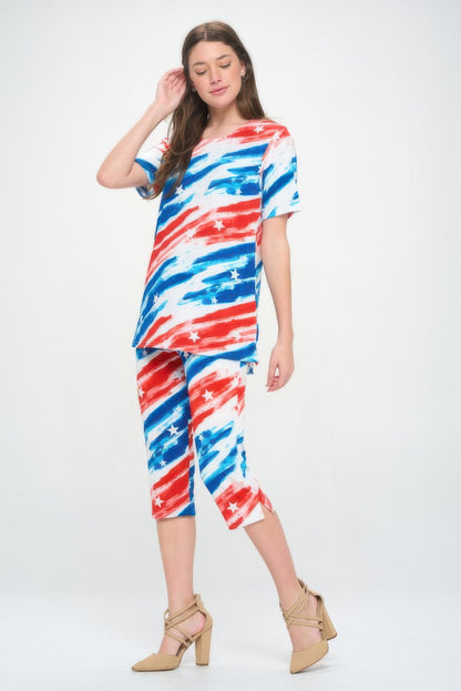 Short Sleeve Top Capri Pants Set