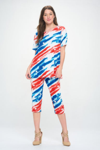 Short Sleeve Top Capri Pants Set