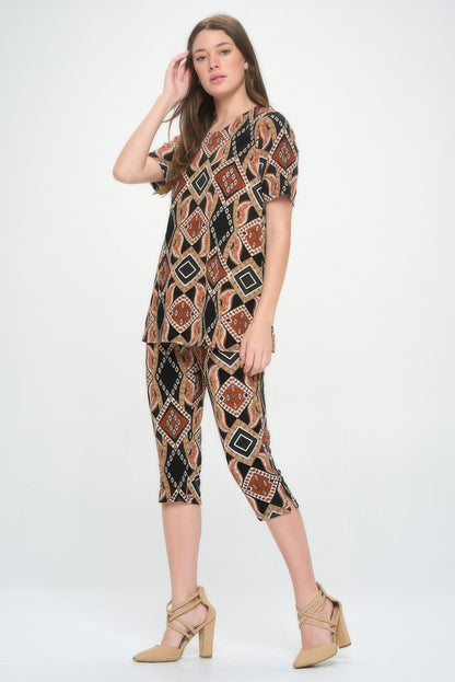 Short Sleeve Top Capri Pants Set