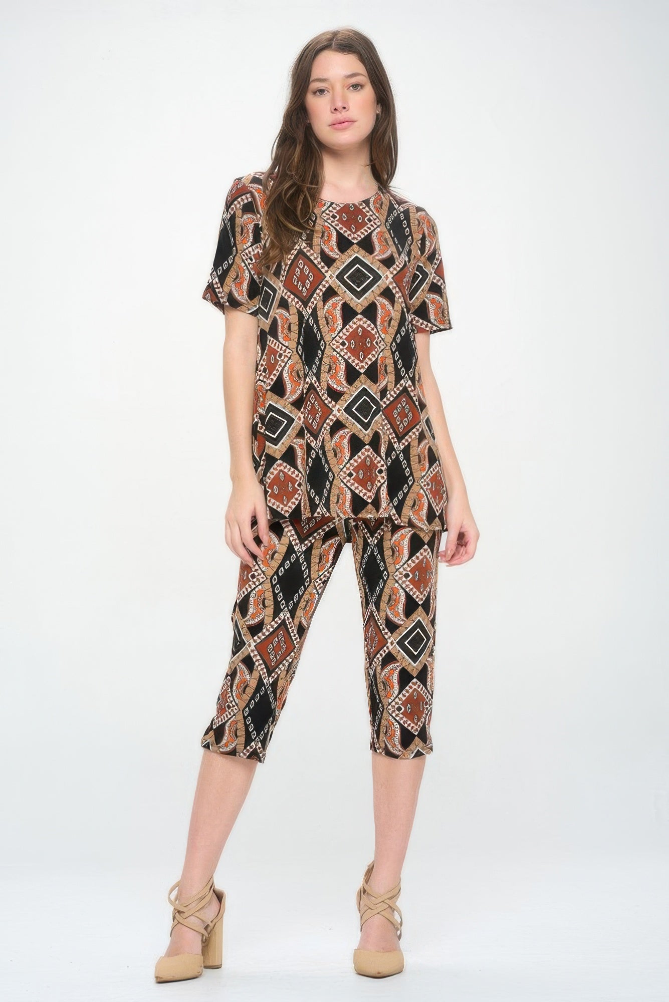 Short Sleeve Top Capri Pants Set
