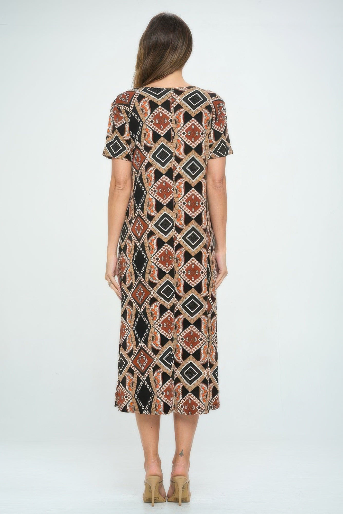 Bns Print Long Dress With Short Sleeve
