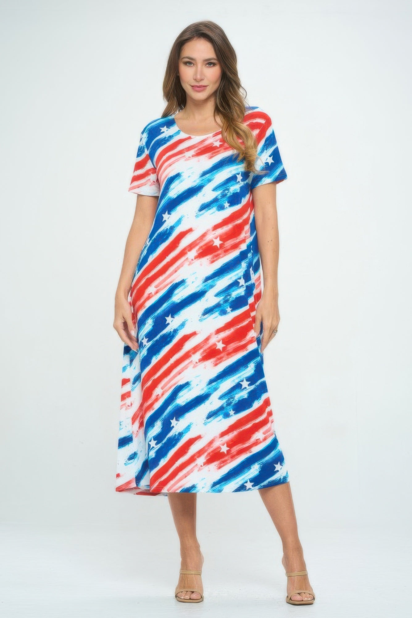 Bns Print Long Dress With Short Sleeve