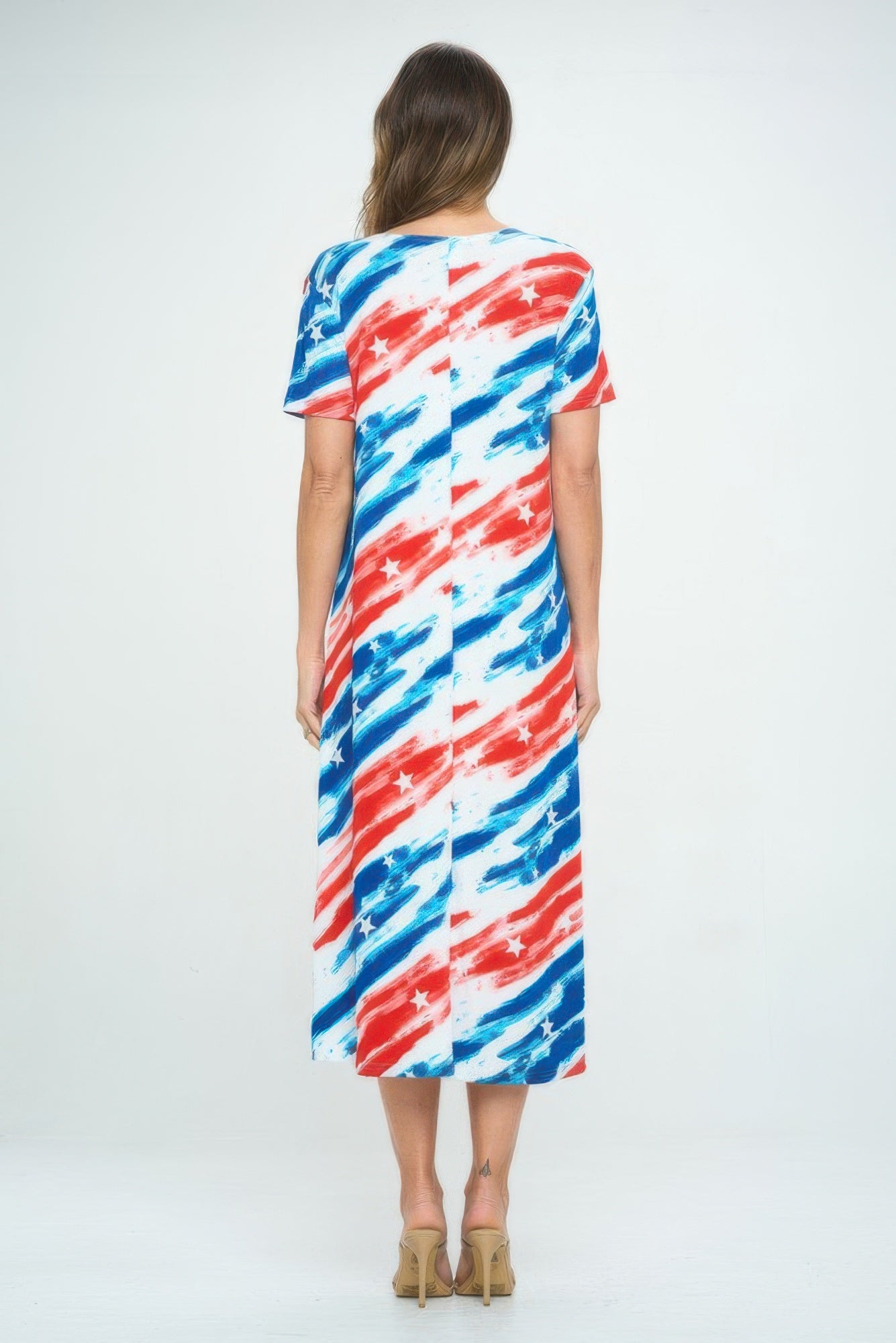 Bns Print Long Dress With Short Sleeve