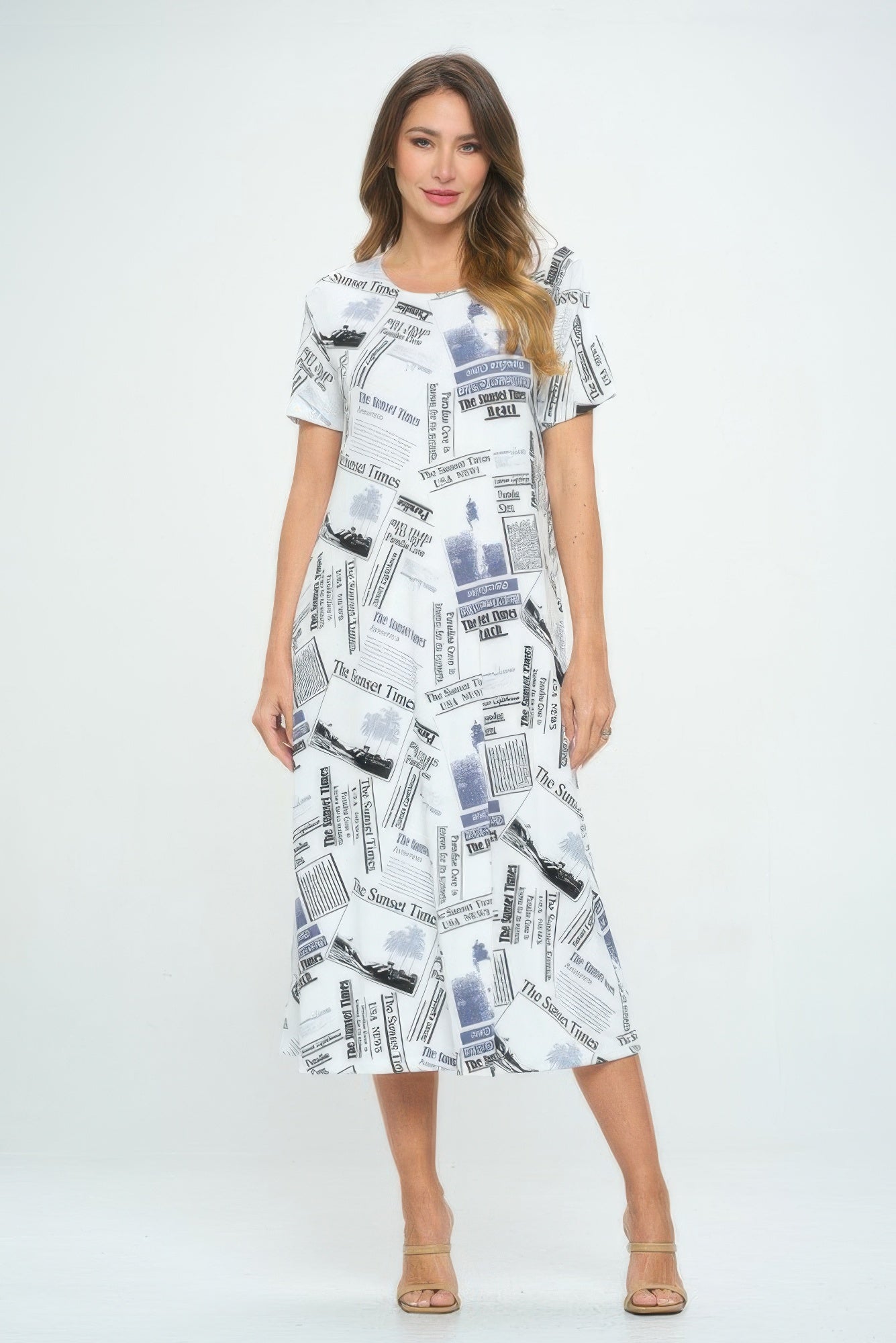 Bns Print Long Dress With Short Sleeve