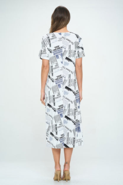 Bns Print Long Dress With Short Sleeve