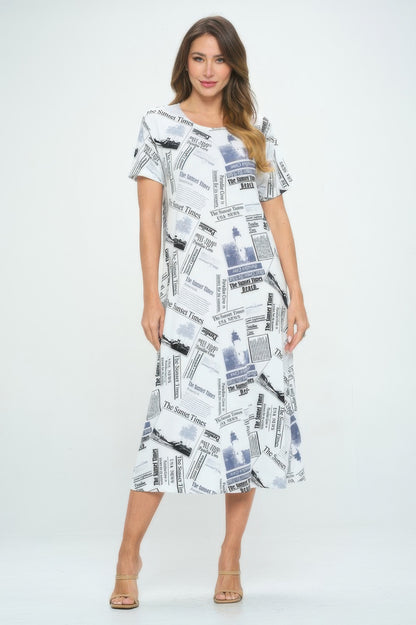 Bns Print Long Dress With Short Sleeve