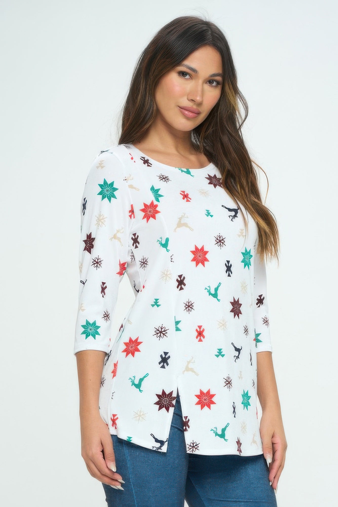 Bns Round Neck 3/4 Sleeve Slit Top