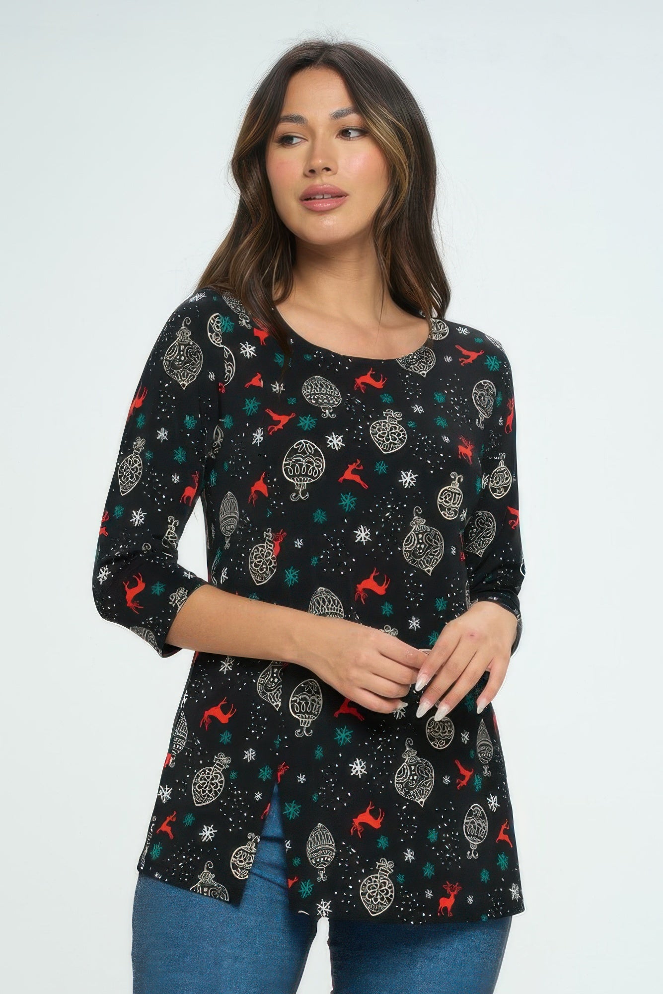 Bns Round Neck 3/4 Sleeve Slit Top