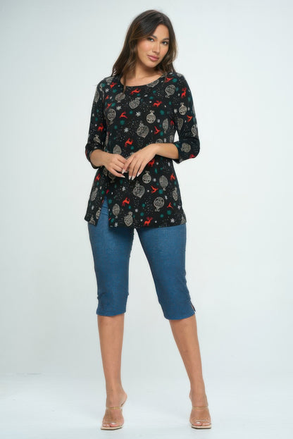 Bns Round Neck 3/4 Sleeve Slit Top