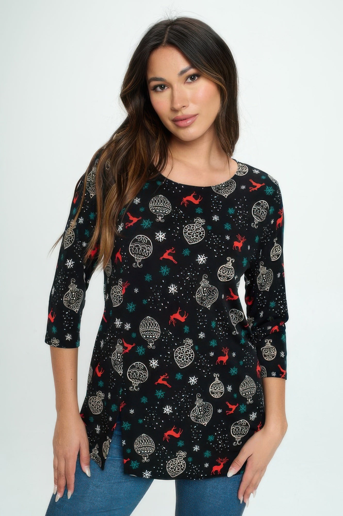 Bns Round Neck 3/4 Sleeve Slit Top